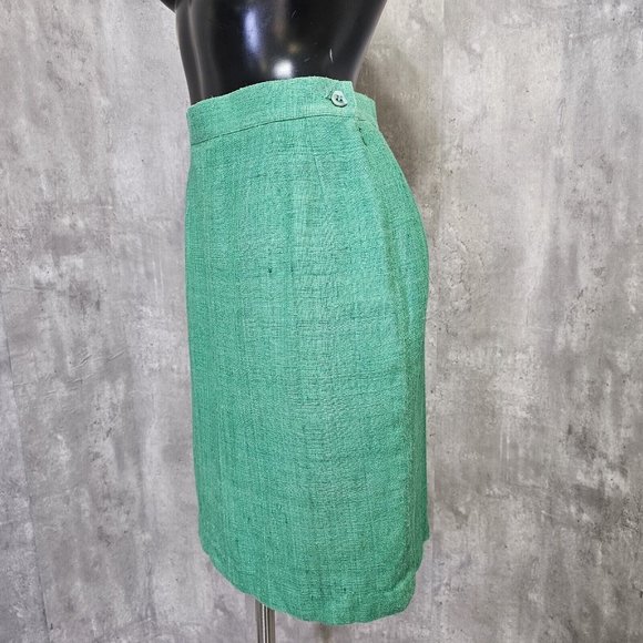 Vintage 80s Yves Saint Laurent Green Skirt Power Suit Career Casual Gold Buttons - Picture 9 of 16